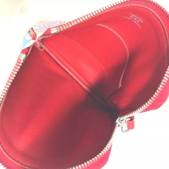 HERMES Carre pocket Square Pouch Leather pink/White x Multicolore Unused